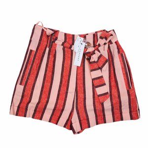 Topshop Shorts Womens Size 8 Pink Red Striped Paperbag Tie Front